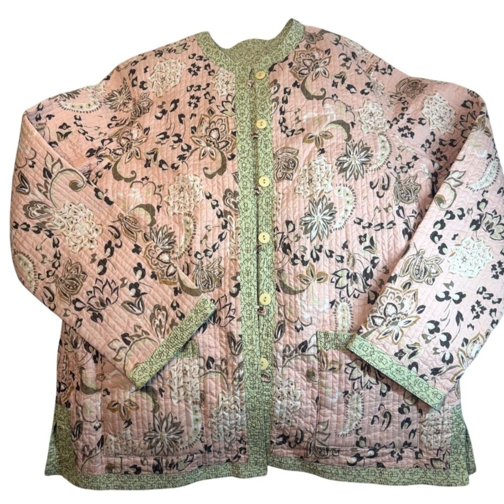 Provence D'Amour VTG Reversible Jacket Cotton Quilted floral paisley pink green
